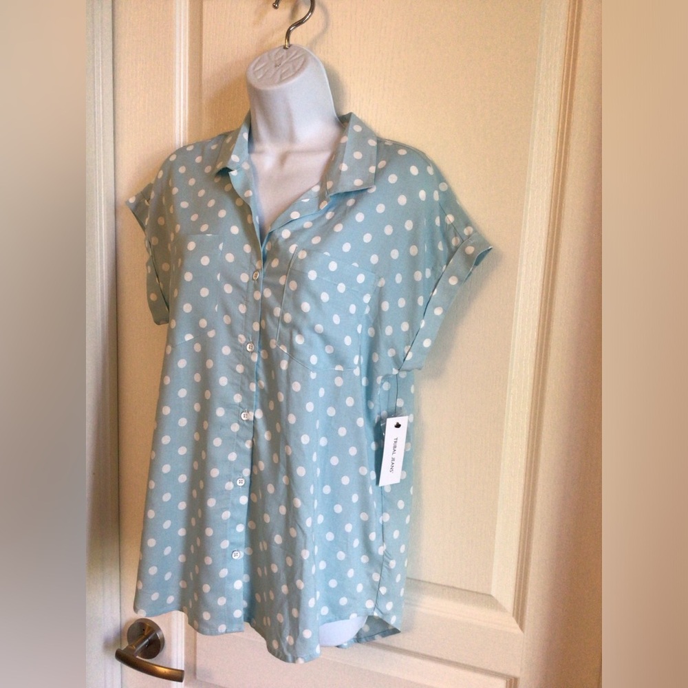 NWT Tribal jeans short sleeve blouse size small